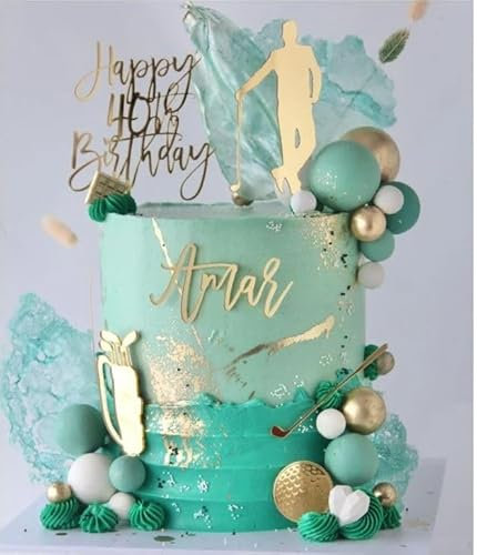 Personalised Golf Theme Charm & Cake Topper Set Gold Mirror Acrylic