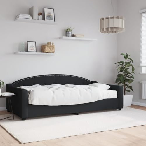 Homgoday Schlafsofa mit Matratze, schwarz, 100 x 200 cm, aus Stoff, Sofabett, Schlafsofa, Bettsofa, Bettgestell, Gestell C