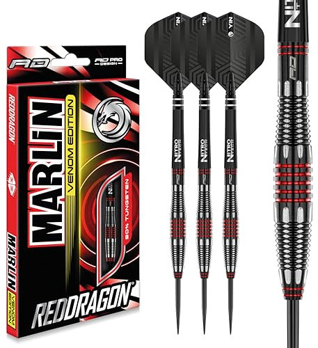 RED DRAGON Marlin Venom 24 Gramm Premium Wolfram Steeltip Dart Set mit Flights und Schäften