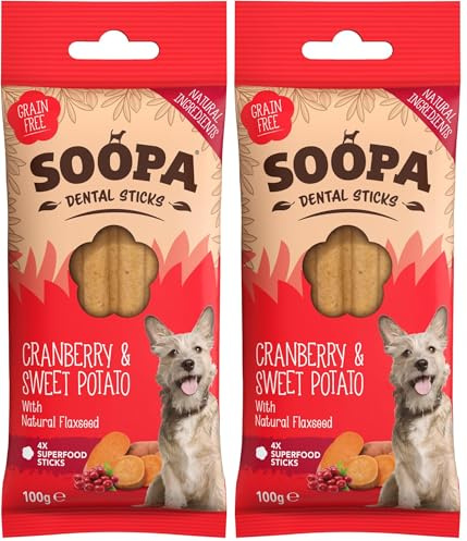 Soopa Cranberry and Sweet Potato Dental Sticks Dog Treat, 100 g (Pack of 2)