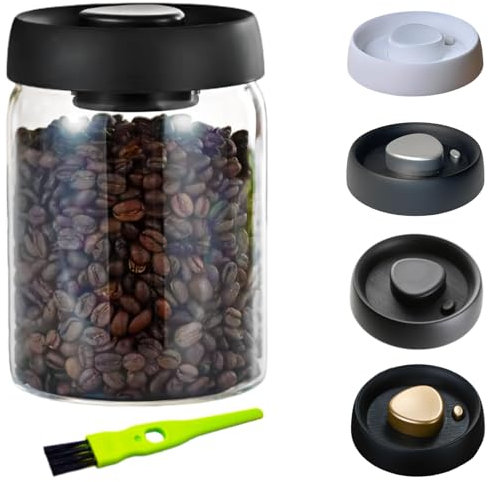 HelpyLife Vakuumgläser mit luftdichtem Deckel, Borosilikatglas, Kaffeedose, perfekt für Kaffeesatz, Bohnen, losen Tee, Süßigkeiten, Zucker, Nüsse, Gewürze (800 ml, Schwarz)
