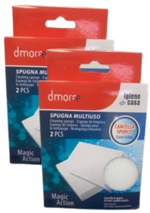 DC Igiene Casa, Spugna Multiuso MAGIC ACTION. Cancella Lo Sporco Da Muri, Mobili e Porte, Efficace Su Intonaco, Plastica, Pelle e Tutte Le Superfici Lavabili (Confezione Da 2 Pz) (2 Unità)