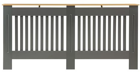 Panana Modern Slatted Radiator Cover, Slatted Cabinet Radiator Covers MDF Wood Cabinet Shelf Heating Covers For Living Room, Hallway (Grey with Wood Top, XL)