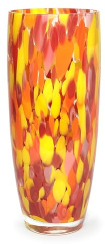 Glasvase im Murano-Stil, mundgeblasen, orangefarbener Konfetti-Effekt, Heimdekoration AD3