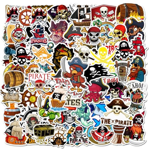 FANOST 100pcs Piraten Aufkleber für Kinder, Vinyl Piraten Aufkleber für Scrapbook Wasserflaschen Laptop Telefon Gepäck, Kinder Piraten Geburtstag Party Geschenke Mitgebsel