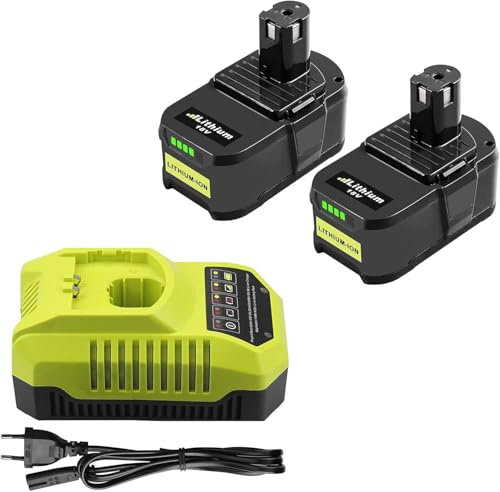 2 X18V 5.0ah Remplacement pour Ryobi Batterie 18V avec 3A 9.6V -18V Chargeur pour BCL1418H pour Ryobi P108 P107 P105 P100 P101 RB18L40 RB18L50 Batterie indicateur LED (Noir Vert)