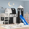 Tidyard Kinderhochbett,Hochbett mit Turm Rutsche,Spielbett Bett für Kinder Kinderbett Etagenbett Stockbett, Weiß Schwarz 90x200cm Kiefernholz