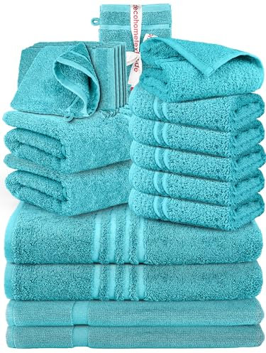 DecoHomeTextil Handtuch-Set 2 Handtücher, 2 Badtücher, 6 Gästetücher, 6 Waschlappen, 2 Badematten in Türkis aus 100% Baumwolle, hochwertig, kuschelweich und saugstark