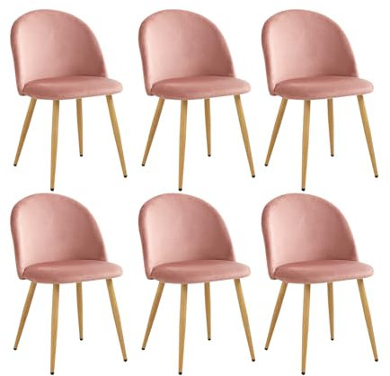 JZGORC Set di 6 Sedia da Pranzo, Sedia da Pranzo in Morbido Velluto, Gambe in Metallo, Imbottitura Protettiva Regolabile - Rosa
