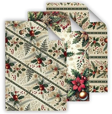 12 Mix Weihnachts-Geschenkpapier-Bögen Set Geschenkverpackung Packpapier Retro Vintage mit Muster Motiv Weihnachten Christmas Advent Winter für Erwachsene Kinder (12 Bögen je A3-Format)