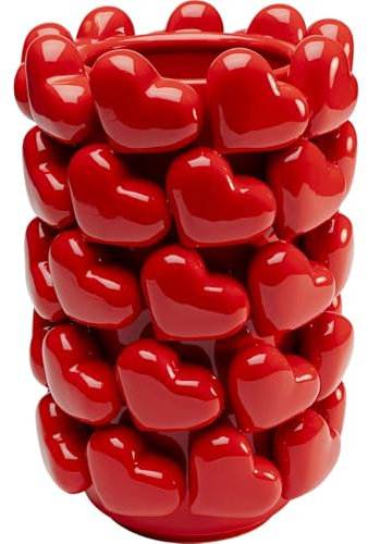 Kare Design Vase Hearts, Rot, Herzen, handgearbeitet, Unikat, Porzellan Glasiert, Vase Groß, Dekorationsvase, Tischvase, Blumenvase fürs Wohnzimmer, Accessoire, 33x21,5x21,5 cm (H/B/T)