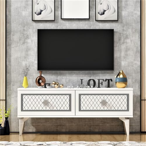 Hanah Home Support TV, mélamine, Blanc/Argent, Taille Unique
