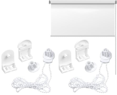 couduan 2 Set Roller Blind Fittings Replacement Repair Kit,25mm Plastic Curtain Roller Blind Accessories,Roller Blind Brackets Accessories with Beaded Chain Spare Kit for for Curtain Rods(White)