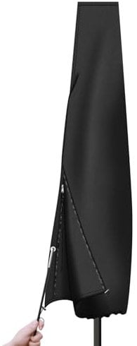 PATIO PLUS Parasol Cover, Garden Umbrella Covers with Fiber rod 300D Oxford Fabric PU-Coating With Adjustable drawstring and Zipper Waterproof, Windproof, Black 195x28/32/37cm