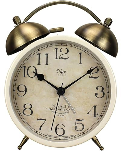 Maxspace Doppelglockenwecker, 4-Zoll Retro Wecker Analog Ohne Ticken mit Nachtlicht, Batteriebetrieben Metall Wecker Laut für Tiefschläfer Kinder Senioren (Weiß)