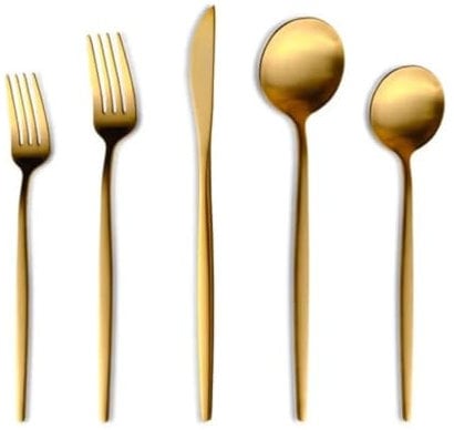 Karaca Orion Matt Gold 60-teiliges Servierbesteck, Salatbesteck aus Edelstahl, Küchenutensilien inklusive Schöpflöffel, Servierlöffel, Gabel, Sieb, Spatel & Zuckerzange, Stilvolles Vorlegebesteck Set