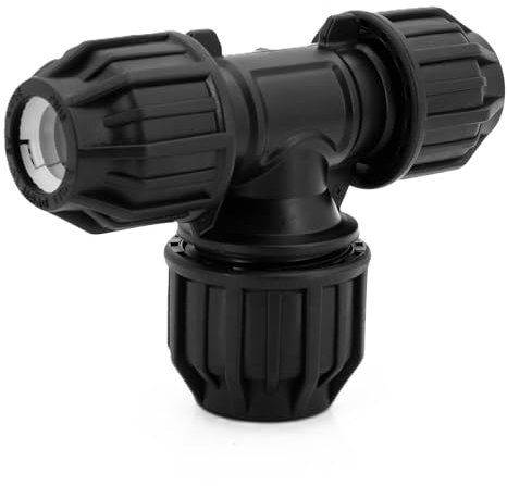 H2O-Flex® Black Edition - Raccord en T en polypropylène - Réduit les 32-25 - 32 - Avec raccord de serrage DVGW - Raccord PE pour tuyau PE