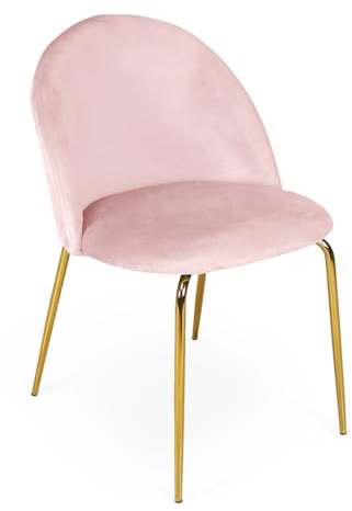 SAMIRA Sedia da pranzo imbottita in velluto Nicole (1, Rosa - piede dorato)