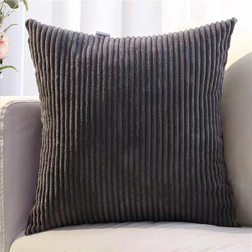 ZDSDZSD Kissenbezug Kordsamt 2er Set, Gestreift, 65 x 65 cm (2', Klassisch, Reißverschluss, Wohnzimmer, Dark gray