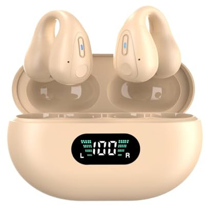SUIOPPYUW Auricolari A CONDUZIONE OSSEA per Q80 Clip On Ear Indossando HiFi Stupendo Effetto sonoro Cuffie Wireless Bluetooth ABS, Polvere di Kaki