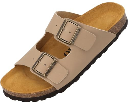 Palado Pantoletten Damen Korfu Velours Premium Leather - bequeme Sandalen Made in Spain - Hausschuhe mit Kork-Fußbett - modische Sommerschuhe