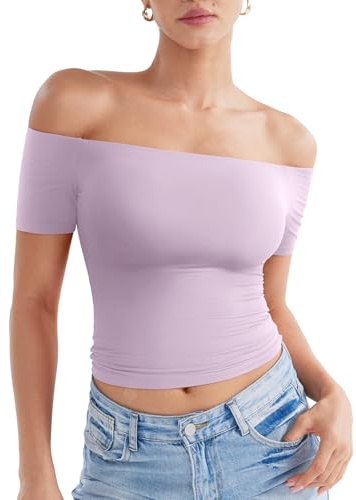 ZAAYO Maglietta da donna a maniche corte, con spalle scoperte, modello Y2K Summer Crop Top