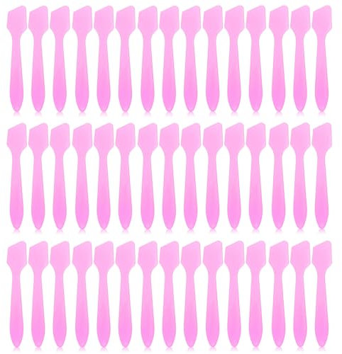 Wopanxye 50 Pack Travel Spatula for Cosmetic, Bulk Disposable Makeup Spatulas Plastic Scoop, Skincare Facial Mask Cream Glitter Gel Eyeliner Spoon Stick Tip for Cosmetic Mixing, Sampling, Waxing, Pink