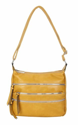 Damen Tasche Shopper Schultertasche Umhängetasche Crossover Crossbody Henkeltasche Beuteltasche Handtasche City Bag Reise Kunst-Leder Gelb V1