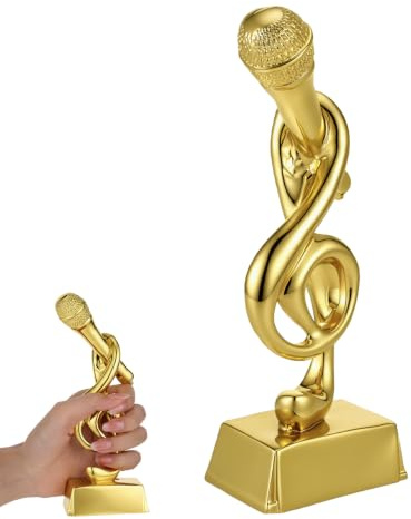 HEMOTON Goldene Mikrofon Trophäe Harz Dekorative Note für Auszeichnung für Gesangswettbewerbe und Veranstaltungen und Langlebig Desktop