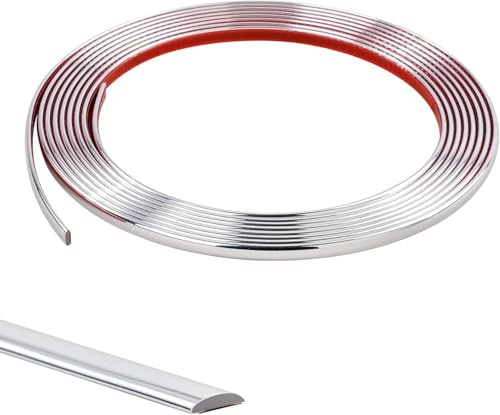 5M Moulure Décorative Autoadhésive Bord de Papier Peint Carrelage Miroir Mur Plafond Armoire Baguette de Finition PVC Bandes de Calfeutrage Bande Décoration Murale,12mm Argent
