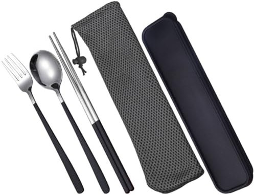 Healifty 1Set Portable Fork Spoon and Chopstick Kit for Outdoor Dining Picnic School and with Convenient Storage Bag