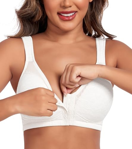DotVol Women's Wirefree Unpadded Front Fastening Posture Bra | Full Coverage, Plus Size, Large Breasts, Back Support, Wireless Comfort, Breathable Material, Minimizer, Wide Cushioned Strap