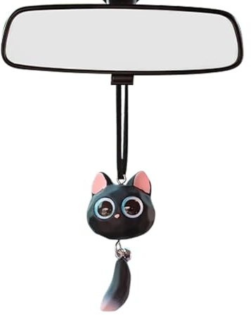 Omnikryp Autospiegel Anhänger Lustige Nette Katze Auto Anhänger für Spiegel | Nette Kätzchen Car Mirror Hanging Accessories, Automobilindustrie Universal Interieur Zubehör Dekoration(Schwarz)