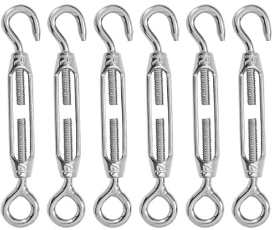 High-PQ 6PCS Turnbuckle Wire Tensioner, Stainless Steel Hook and Eye, M4 | Heavy Duty Turnbuckles for Cable Tensioning, Tents, Sun Shades, Gardening and Decoration, Adjustable for Secure Installation