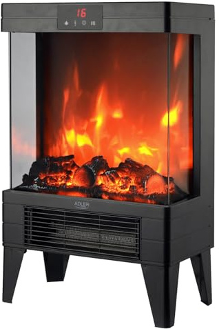 Adler AD 7755 Elektrischer LED-Kamin 2000W – 3D Flammeneffekt, Thermostat 15–38°C, Timer 1–12 Stunden, Touchdisplay, Fernbedienung, Modernes Tragbares Design, Gehärtetes Glas