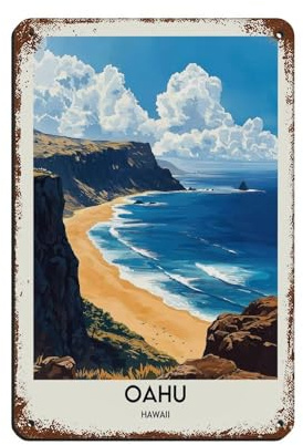 Oahu Vintage-Poster, Blechschild, Vintage, Metall, Pub, Club, Café, Bar, Zuhause, Wandkunst, Dekoration, Poster, Retro, 20 x 30 cm