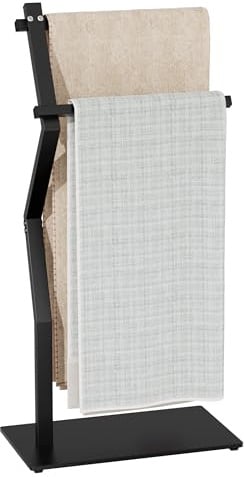 OUTBROS Porte Serviette sur Pied Salle de Bain, 40x20x80cm, Noir | Porte Serviettes en acier inoxydable avec 2 Bras pour Les Salles de Bains, Simple à monter