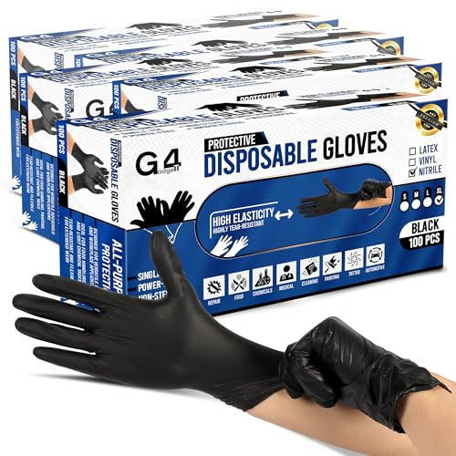 G4GADGET Black Nitrile Disposable Gloves Extra Large (XL) – 500 Pack, Latex-Free Powder-Free, Food Safe, Strong Puncture Resistant for Tattoo, Nail Tech, Cleaning, Car Detailing & Medical Use