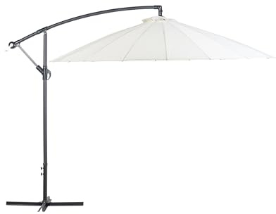 Parasol de Jardin ou de Terrasse Blanc Beige avec Pied Déporté, Diamètre 268 cm Toile Anti UV et Mécanisme d'Ouverture Facile avec Manivelle Beliani