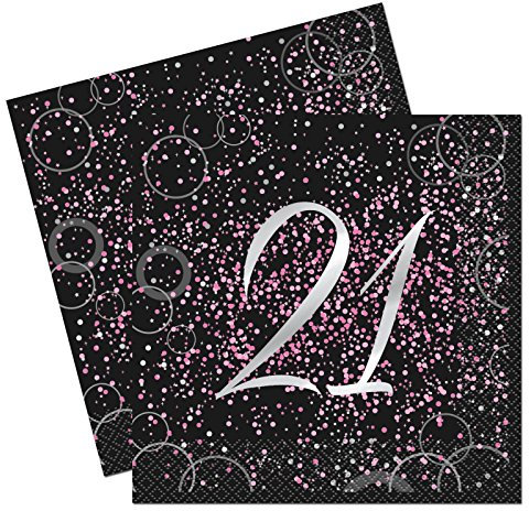 Unique Party 57479 - Glitz Pink Foil 21st Birthday Paper Napkins, Pack of 16