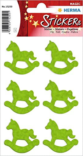 HERMA 15250 Aufkleber Schaukelpferd, 6 Stück, Weihnachten Sticker aus Filz mit Nostalgie Spielzeug Motiv, Kinder Etiketten für Weihnachtsdeko Geschenke Adventskalender Winter Dekoration Briefe Basteln