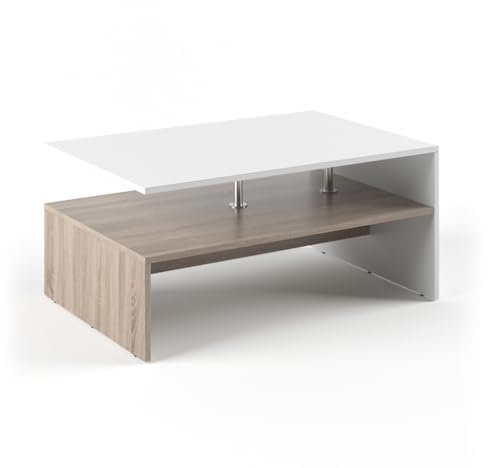 Vicco Couchtisch Amato, Couchtisch mit der Ablage, Weiß/Sonoma, 90 x 60 cm
