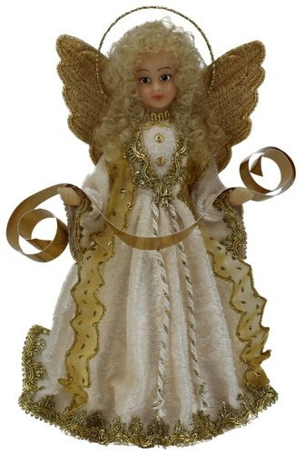Eggl Weihnachtsengel Engel Figuren handgemacht Baumspitzenengel Trachtenengel Rauschgoldengel Weihnachtsbaum, Christbaum, Tannenbaum Deko nostalgisch (21cm, Creme)