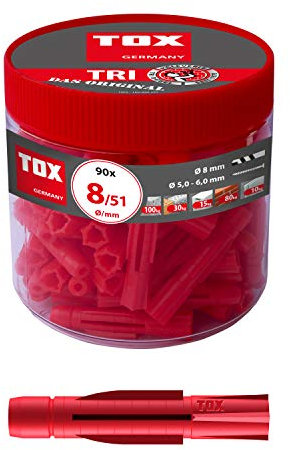 TOX Chevilles universelles Tri - 8 x 51 mm - Chevilles universelles pour presque tous les matériaux de construction - 90 chevilles - 010260051