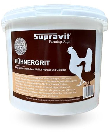 Supravit Hühnergrit Geflügelgrit 4 kg - Muschelkalk für Knochen - Futterkalk Naturprodukt für Hühner