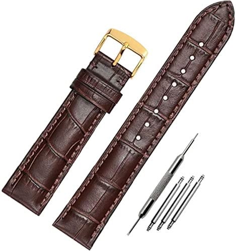 FOUUA Uhrenarmbänder Band Echtes Leder Armband Alligator Geprägte Ersatzarmbänder Armband,Braun-gold,18mm