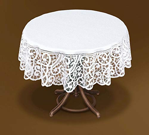 Haft Weisse Runde Tischdecke mit Spitze Tischläufer Mitteldecke (100, 120 cm) (120 cm)