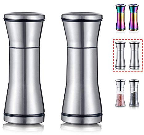 Kyraton Stainless Steel Salt and Pepper Grinders - Refillable Pepper Mill and Salt Shaker Set of 2