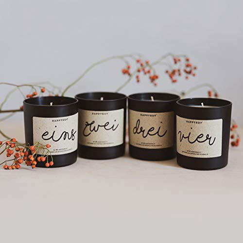 Adventskerzen mit Duft im Glas schwarzmatt - natürlich, handgemacht - 4er Set Kerzen mit Beschriftung - nachhaltige, stilvolle Kerzen für die Adventszeit - puristische, schöne Dekoidee Adventskranz