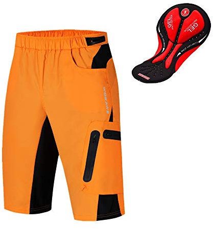 WOSAWE Herren Fahrradhose Kurz mit 3D Sitzpolster Loose-Fit MTB Hose Atmungsaktiv Radfahrren Unterwäsche mit Multi Taschen (Orange XL)